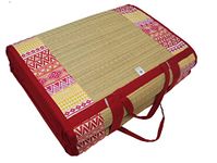 Khadi Eco Basket Foldable River Grass Bedding Mat Medium In Red & Yellow (6.5x4ft)