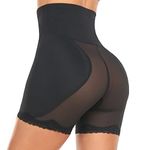 Derssity High Waisted Shapewear Padded Butt Lifter Tummy Control Knickers Hip Enhancer Lace Panties Shorts(HE,M) Black