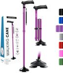 HONEYBULL Walking Cane for Men & Women - Foldable, Adjustable, Collapsible, Free Standing Cane, Pivot Tip, Heavy Duty, with Travel Bag | Walking Sticks, Folding Canes for Seniors & Adults [Purple]