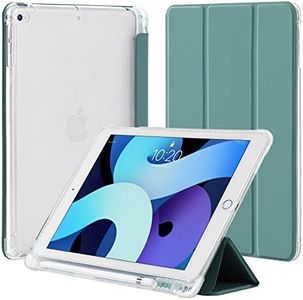 4UBonLife Funda para iPad 9,7 Pulgadas 6.ª/5.ª Generación 2018/2017 con Portalápiz, para iPad Air 1/ Air 2 Protectora Cover de TPU Carcasa Delgada Ligera Posterior Translúcido Cubierta,Verde Noche