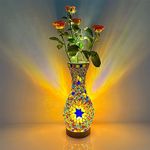 JAITAIK Mosaic Vase Lamp, Turkish Moroccan Table Lamp，Colorful Handmade Glass Vase with Wood Base for Flowers, USB Charge Decor Light for Bedroom Ambient Living Room Farmhouse