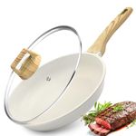 GiPP Nonstick Frying Pan Skillet with Lid - 24cm White Granite Non Stick Pans, Omelette Pan with Heat-Resistant Handle, Compatible with All Stovetops, PFOA Free (White, 24+lid)