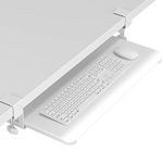 BONTEC Keyboard Tray, Under Desk Extendable with C Clamp, Large Format, Stable Sliding Keyboard Stand, 650 x 300 mm Computer Drawer for Typing, No Screw in Desk, White