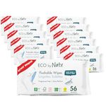 Eco by Naty Flushable Baby Wipes - Compostable and Plant-Based Wipes, Chemical-Free and Hypoallergenic Baby Wipes Safe for Baby Sensitive Skin (672 Count - 12 packs of 56)