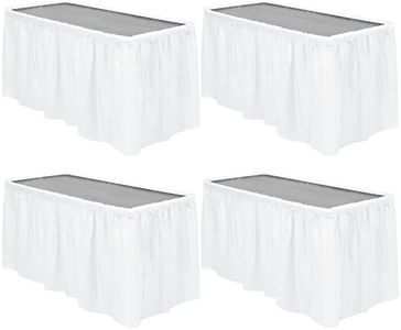 TURSTIN 4 Pieces White Plastic Table Skirts 14 Feet x 29 Inch for Rectangle Tables Fitted Tablecloth Disposable Table Cover for Birthday Party, Events, Banquette Baby Shower