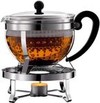 BODUM Teapot Set with Warmer, Chambord, Plastic Filter Basket 1.5 Litre, K11143-16, Chrome