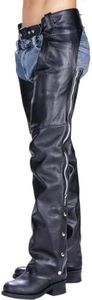 Milwaukee Leather LKM5723 Classic Black Leather Unisex Motorcycle Riding Biker Chaps for Men and Women - 32