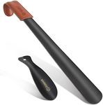 ZOMAKE Metal Shoe Horn 2Pcs - 23 inch Shoehorn Extra Long Handled with Leather Handle for Seniors Men Women - 7.5inch Small Shoe horns with Hook(Black 23&7.5 inch)