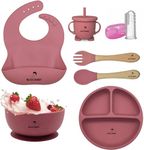 BLISS BABY 7Pcs Silicone Baby Feeding Set for Baby | BPA-Free & Microwave Safe | Food Grade Silicone Baby Plate, Bowl with Suction, Cup, Spoon, Fork, and Bib | Easy to Clean and Anti-Slip Base