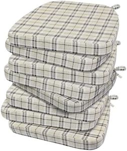 AAAAAcessories D-Shaped Chair Cushions, 2" Thick Dining Chair Pads with Ties and Removable, Machine-Washable Cover, 17" x 16", Set of 8, Tan Plaid