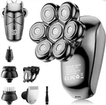 Detachable Head Shavers, SHPAVVER 5 in 1 Electric Razor IPX7 Waterproof for Bald Men, Wet Dry LED Display Rechargeable 7D Rotary Shaver Grooming Kit with Type C Charge A，Gray Black
