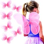 Butterfly Craze Girls' Fairy, Angel, or Butterfly Wings Costumes & Dress Up Collection: Set of 6, Magical Delights, Favors or Supplies for Kids, Make Your Little One's Birthday Party Special, Pink