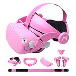 VR Head Strap for Oculus Quest 2, MODJUEGO Adjustable Forehead Strap with Silicone Touch Controller Grip Cover,VR Face Cover and VR Shell Front Face Protector Cover Replacement (Pink)