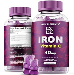 New Elements Iron Gummies for Adults 40mg and 100mg Vitamin C, Gluten Free Blood Builder Supplement for Anemia, Natural Grape Flavor, 30 Day Supply