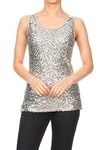 ANNA-KACI Womens Sparkle & Shine Glitter Sequin Embellished Sleeveless Round Neck Tank Top, Silver, Medium