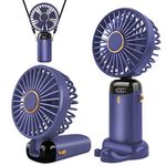Jsdoin Hand Held Fan,Portable Handheld USB Rechargeable Fans with 5 Speeds,Battery Operated Mini Fan Foldable Desk Desktop Fans with LED Display for Home Office Bedroom Outdoor Travel (WathetBlue)