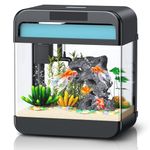 Fish Tank Aquarium 2.2 Gallon with Adjustable 3 Color Lighting Self Cleaning 3 in 1 Pump with Filteration, Oxygenation, Water Circulation Triple Function, HD Float Glass, Leak-Proof Thickened Base