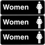 Excello Global Products Easy to Mount 9 by 3 in Informative Plastic Women Restroom Sign with Symbols, Black, Pack of 3