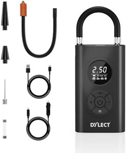 DYLECT Smart Tyre Inflator | 150 PSI | Battery & 12V Car Port | 4000 mAh | Type C Port | Digital Display | 5 Air Fill Modes | Multi Nozzles | LED Light | Powerbank | Super Fast Inflation | Auto CutOff