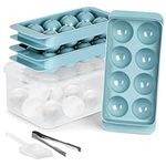 Mubal Sphere Ice Cube Tray, 1.8in 2 Pack Round Ice Mold with Lid, Bin&Tong, BPA Free, Leak Free, Easy Fill & Release Big 16pcs Ice Ball Maker for Whiskey Cocktails Bourbon(Blue)