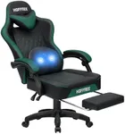 HOFFREE Gaming Chair with Massage Lumbar Support Leather High Back Ergonomic Computer Gaming Chair Adjustable Swivel Game Chair with Footrest Black and Green