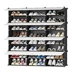 JOISCOPE Portable Shoe Rack, Plastic Shoe Storage Organizer with Door, Modular Combination Shelving for Space Saving, Shoe Shelves for High Heels, boots, Slippers (Black Pattern and Milky,3 * 8-tier)