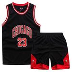 Kids Boys Basketball Kit 2 Piece Sleeveless Basketball Training Jersey and Shorts Set Black