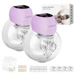 Electric Breast Pump, Breast Pumps Electrical 4 Modes 12 Levels, Hands Free Wearable Portable with LED Display, Low Noise Painless Rechargeable Wireless Breast Pump W/21&24MM Flanges(Purple 2PCS)