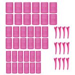 KEYRI 48PCS Hair Rollers Set Hair Rollers with Clips Self Grip Jumbo Hair Roller No Heat Heatless Hair Roller for Long Medium Short Hair Styling Hairs Salon Hairdressing Curlers (Pink, 3 Size)