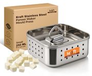 Kraft Stainless Steel Paneer Maker Mould Press 250ml | Square Paneer & Tofu Press with Lid | Whey Separator | Rust-Proof Food-Grade | Sprout Maker | Homemade Paneer, Tofu & Cheese | Small Size - 200g
