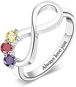 Personalized Infinity Rings for Women Custom Birthstone Rings for Family Engraved Mother Ring For Christmas Engagement Birthday Anniversary Thanksgiving (3 Stones)