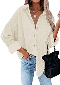 YMING Women's Casual Vintage Corduroy Shirt Solid Color Loose Oversize Shirt Beige XL