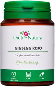 Dieti Natura Ginseng Rojo 200 Cápsulas - Ginseng Rico en Ginsenósidos para el Rendimiento Físico y Mental - Ideal Contra la Fatiga - Ginseng Rojo para Vitalidad y Energía - Garantía sin OGM