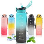 SEASEVEN Water Bottle with Straw 1L,Boys Water Bottles with Straw 1 Litre,Waterbottle Leak-Proof Sports Water Bottle,Plastic Drinks Bottles Toxin Free，Bpa-Free (Cyan-Black)