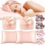 YBVABE Silk Bonnet Pillowcase Scrunchies Set 8Pack, Natural Silk Night Cap Silk Hair Wrap with Elastic Stay On Head, Silk Pillow Cases Elastic Silk Ponytail Holders for Women Girls (Rose Gold)