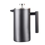 InstaCuppa Stainless Steel French Press Coffee Makers with Double Walled Insulation and 4 Part Superior Filteration (600 ML, Black)