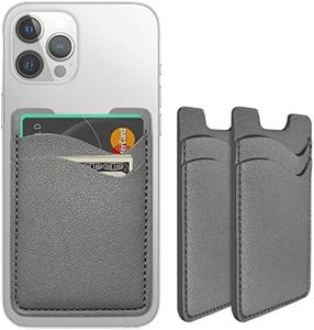 Phone Card Holder, Leather Phone Wallet Stick On, Stretchy Card Holder for Back of Phone Credit Card Holder for Phone Case Compatible with Most Cell Phone (iPhone, Samsung) - 2Pack Grey