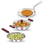 Hawkins Triniti 3 Pieces Triply Stainless Steel Cookware Set 1 - Frying Pan, Tava, Deep-Fry Pan with Glass Lid, Silver (SSET1)