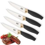 Taylors Eye Witness Brooklyn Brass Serrated Steak Knife Set - 4 PCE. Scalloped Edge, Hollow Ground, Polished Mat, Stainless Steel Blade. Brass Coloured Bolster. Soft Grip Handle. 2 Year Guarantee.