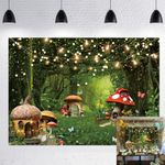 LTDKAEN 7×5Ft Fairy Tale Mushroom Garden Photography Backdrop Magic Forest Wonderland Photo Decoration Spring Green Enchanted Forest Background Baby Shower Birthday Party Decor