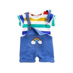 HUMPU Colorful Stripe Rainbow Design Cute Half Sleeve Kid's T-Shirt with Dungaree for boys and girls