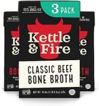 Kettle and Fire Classic Beef Bone Broth, Keto, Paleo, and Whole 30 Approved, Gluten Free, High in Protein and Collagen, 3 Pack