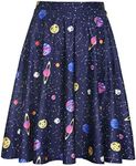 HDE Skirts for Women - Midi Skirt Skater Skirt Knee Length High Waist Fun Prints, Solar System, Medium