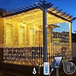 Solar Curtain Lights, 6M X3M 600LED Solar Fairy Curtains String Lights Waterproof with Remote Control & 8 Modes, Solar Panel and Tpye C Powered for Gazebo Patio Party Festival Outdoor Decorations