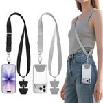 takyu 2 Pcs Adjustable Phone Lanyard Neck Strap, Universal Mobile Phone Lanyard with 4 Adhesive Tethers, Compatible for iPhone, Samsung, HUAWEI and Most Smartphone Black & Grey
