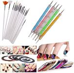 DALUCI Nail Art Kit - 3D Nail Art Pen & Brush Painting Polish Design Kit 15 Nail Brushes,5 Nail Dotting Pen,10 Adhesive Nail Striping Tape (30 Pcs)