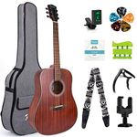 Kmise Full Size Beginner Acoustic Guitar 6 Metal Strings Mahogany Top Guitar Starter Kit with Gig Bag Tuner Strap Capo Picks String (41'' 4/4)