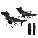 WOLTU Folding Set of 2 Camping Chair Lightweight Fishing Chair Deckchair Lounge Chair with Retractable Footrest and Removable Headrest, Carry Bag, for Outdoor Activities, Black, CPS8148sz-2