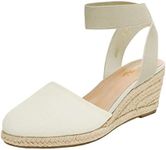 DREAM PAIRS Women's Beige White Closed Toe Elastic Ankle Strap Espadrilles Wedge Sandals Size 5 M US Amanda-1