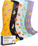 Pembrook Light Compression Socks for Women - 6 Pairs | 8-15 mmHg Cotton Compression Socks Women | Fruit Prints | Soft Compression Socks Women for Circulation and Soreness Support